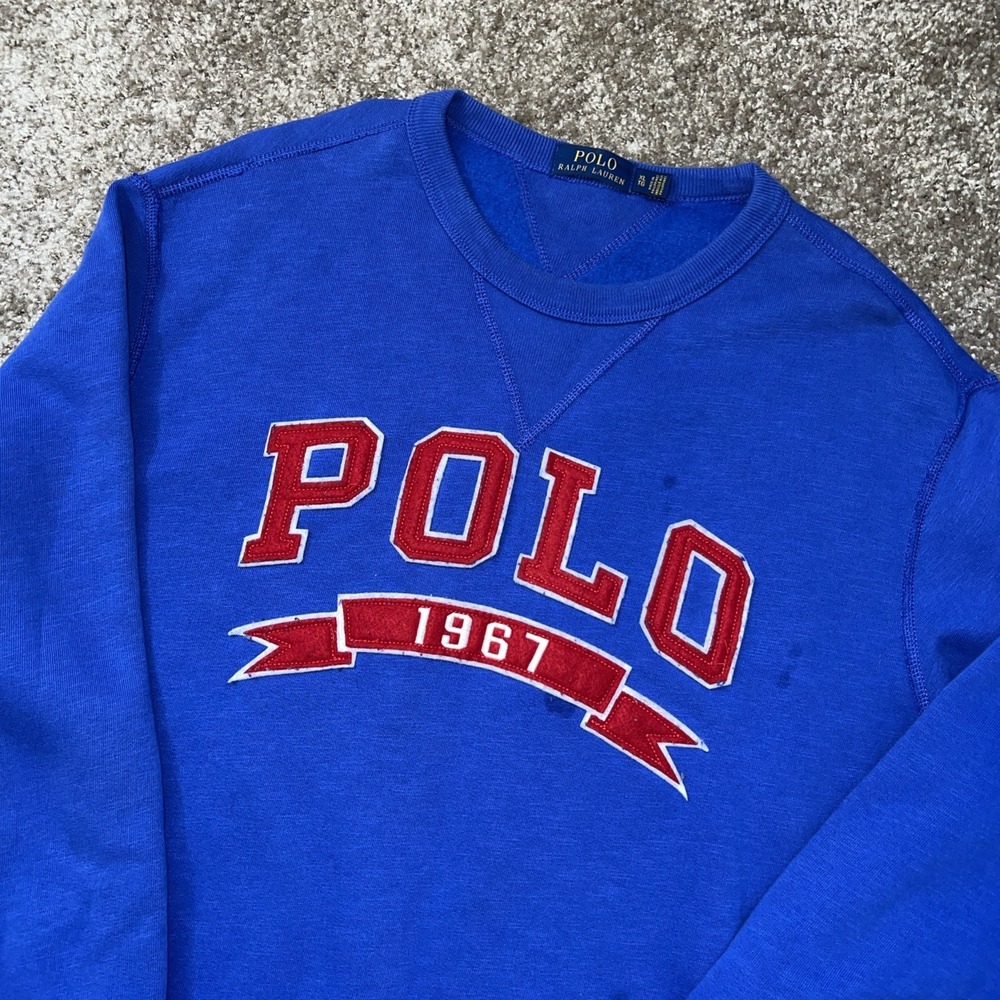 Polo Ralph Lauren Crewneck Sweatshirt Spell Out Blue Pullover Mens XL 1967